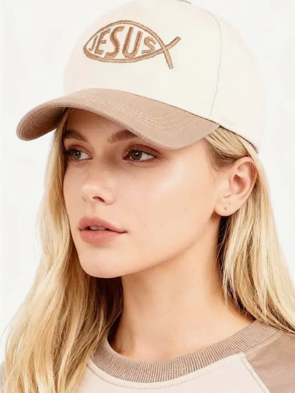 Zenana Outfitters 'Jesus' Fish Baseball Cap - Ash Mocha
